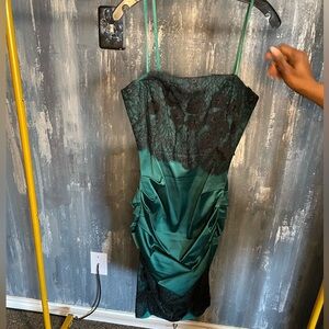 Short Tourqoise Dress With Black Lace